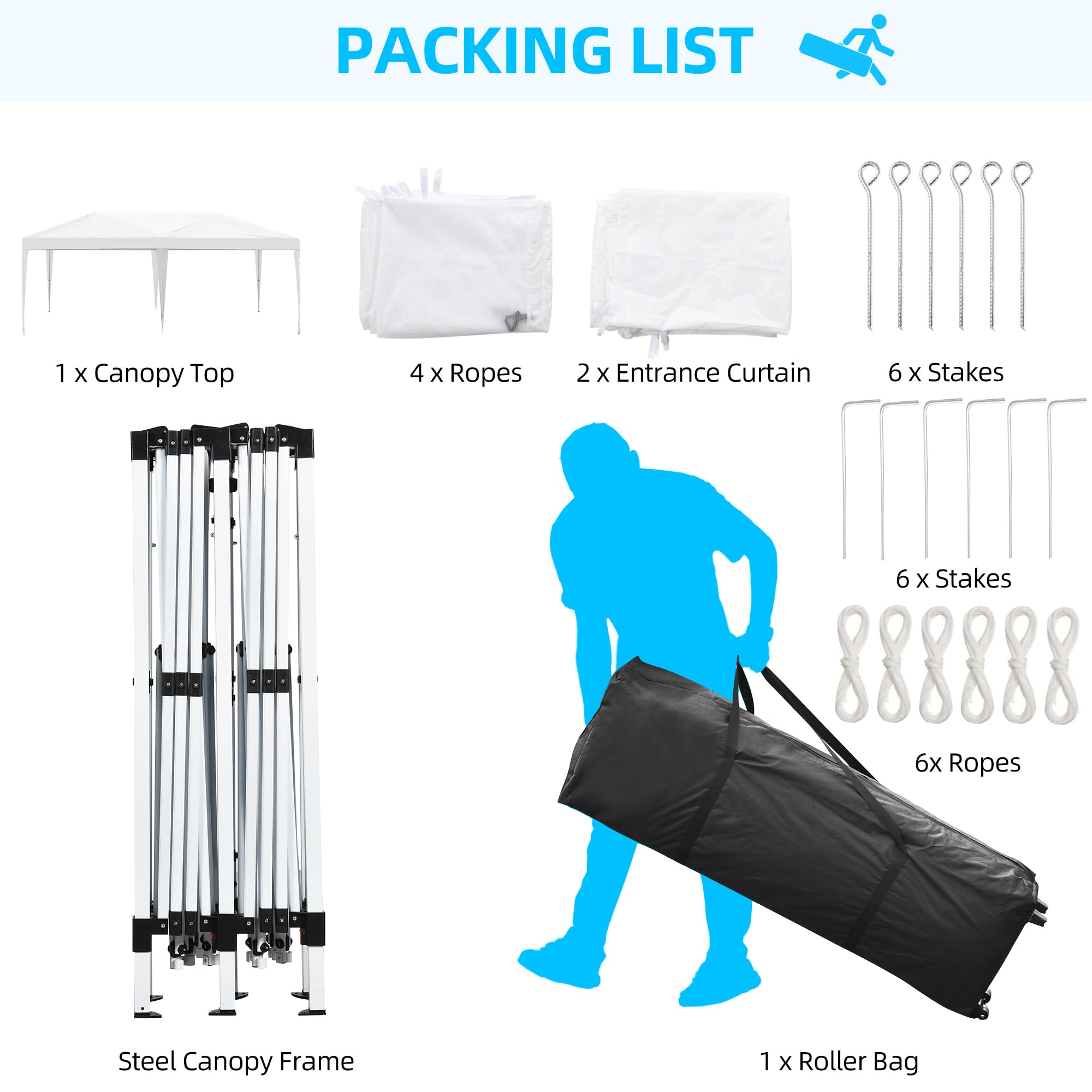DWVO 10x20 Pop Up Canopy Tent with 6 Removable Sidewalls, Easy Set Up Outdoor Patio Canopy with 4 Mesh Windows, 6 Ropes, 12 Stakes & 1 Roller Bag for Outdoor Events, Party, Wedding, Birthday, White