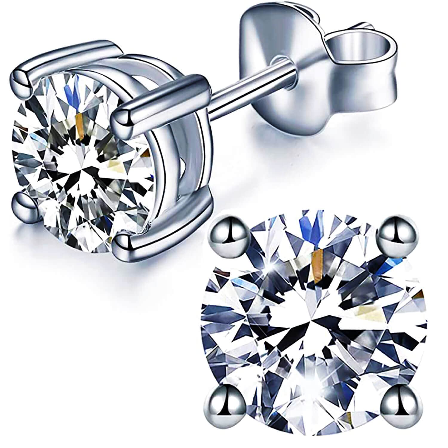YODEWA Moissanite Stud Earrings for Women 925 Sterling Silver Hypoallergenic Flat Back 1 Pair DEF Color Lab Created Brilliant Round Moissanite Earrings (Silver 3CT)