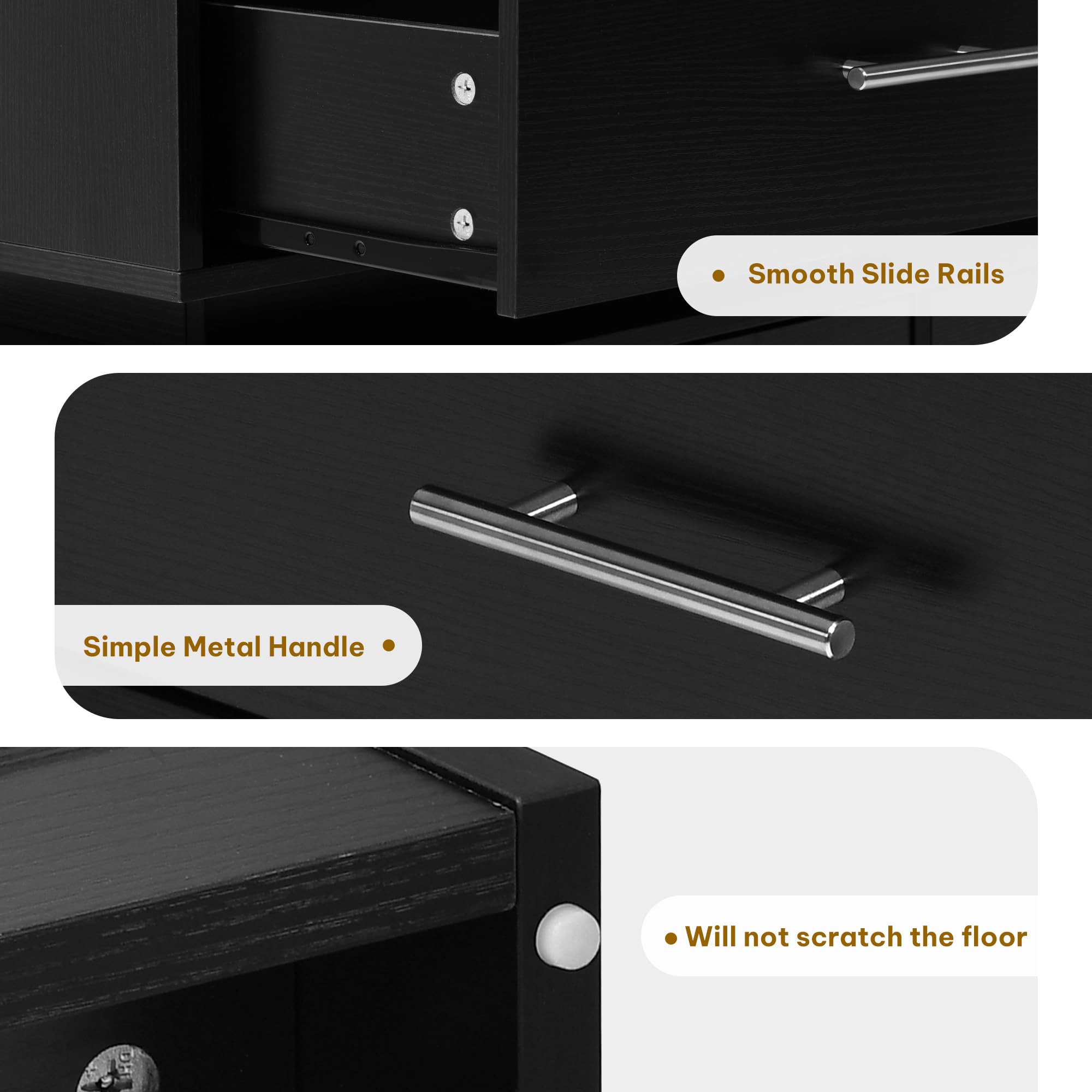 DWVO 6 Drawer Dresser, Modern Dresser Chest of Drawers, Wide Drawer Organizer Cabinet with Top Storage Shelf, Black