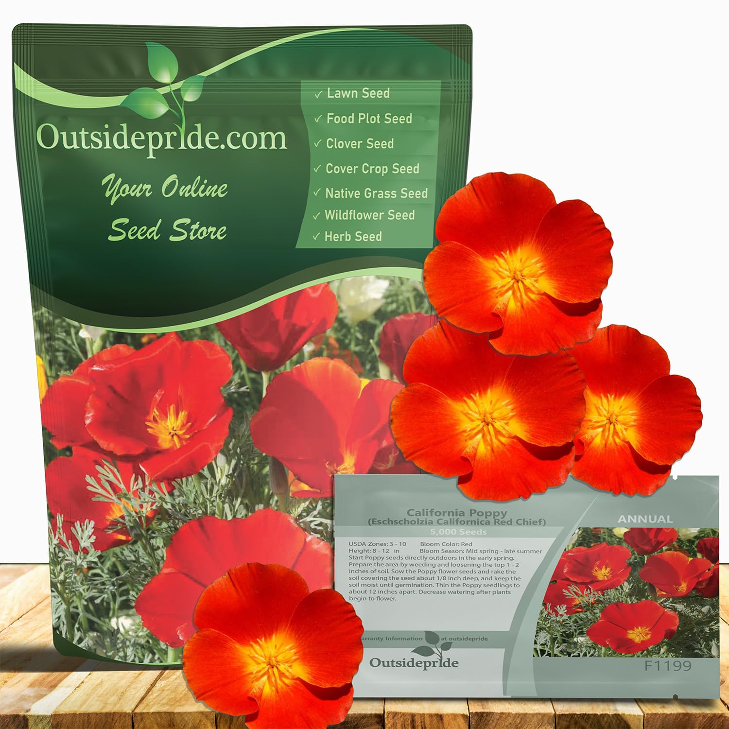 Outsidepride Red Chief California Poppy Seeds for Planting - 1/4 Lbs. Annual, Drought-Tolerant & Easy to Grow Wildflower Seeds with Vibrant Blooms for Landscaping, & Pollinator Garden