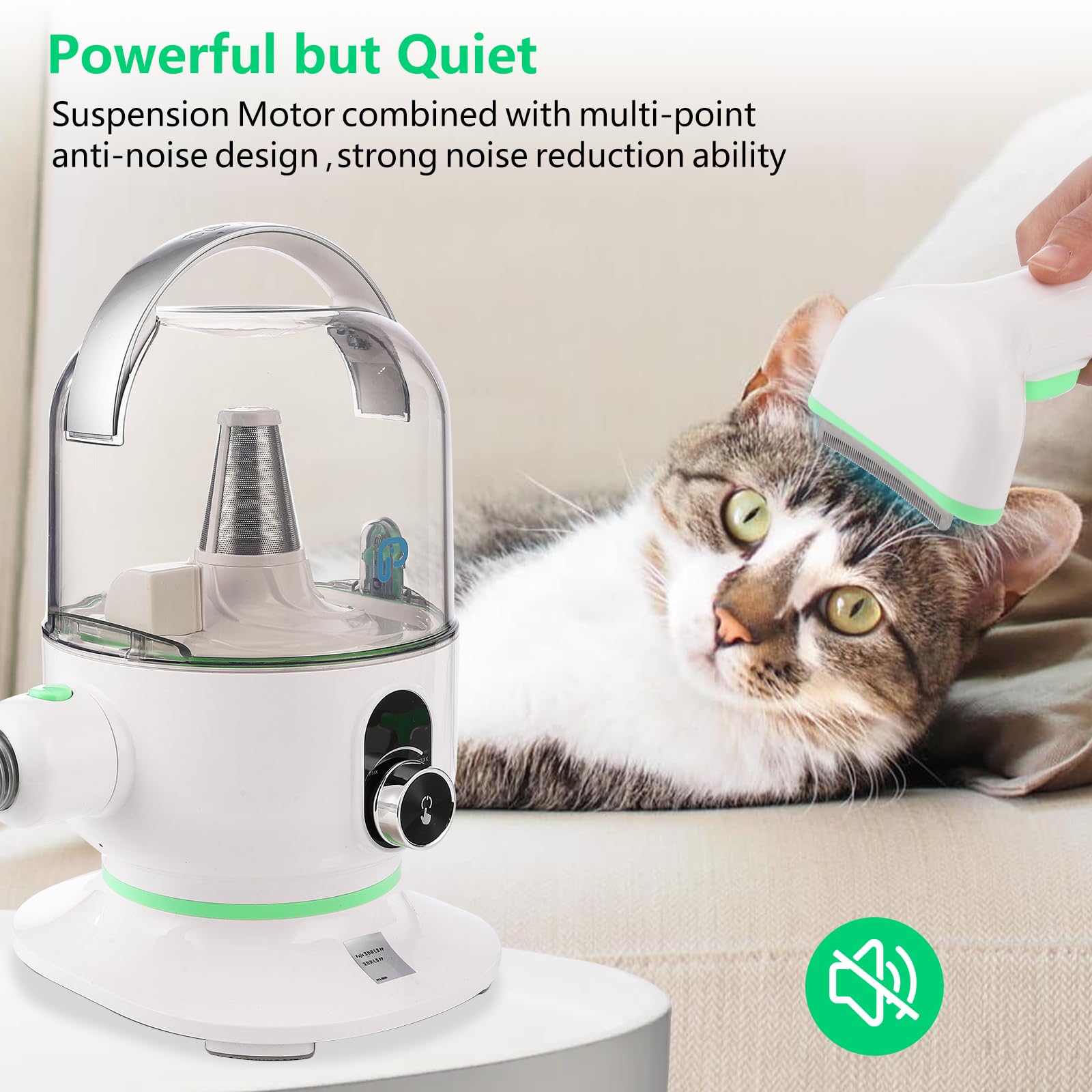 PioneerWorks Dog Grooming Vacuum Blow Dryer and Clippers, Pet Grooming Kit with 2L Large Capacity Dust Box, 5 Pieces Grooming Tools for Dogs and Cats,Green