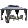 YITAHOME 10X12FT Hardtop Gazebo Outdoor Polycarbonate Patio Double Top Canopy Galvanized Iron Aluminum Column Garden Tent Curtains Netting for Backyards Decks Lawns,Gray