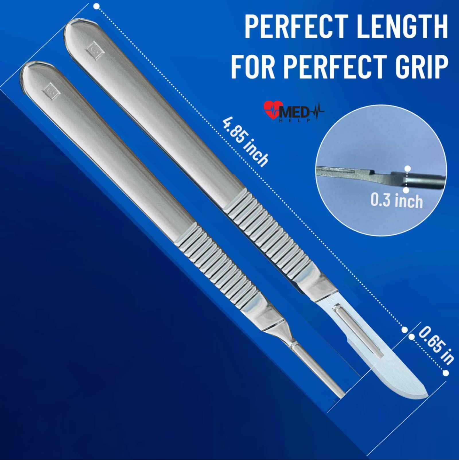 MedHelp Scalpel Handle No 3, Performance Dermaplaning Handle #3 High Quality Stainless Steel Fits Blades 9 10 10a 10r 11 12 13 14 15 and 15a ● Pack of 3 Handles