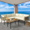 YITAHOME 4 Pieces Patio Furniture Set, Outdoor Wicker Woven Conversation Sectional L-Shaped Sofa with 5 Seater for Backyard, Porch, Boho, Detachable Lounger with Side Table - Beige