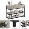 GarveeHome Console Table with 2 Drawers, Sofa Table with 2 Tiers Metal Mesh Open Storage Shelf, Narrow Long Entryway Table for Living Room, Hallway and Foyer, Grey