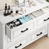DWVO Farmhouse Wooden Dresser TV Stand with Power Outlet, 6-Drawer Dresser with Large Storage Drawers and Bar Handles, Ideal for Living Room, Hallway, 47.2