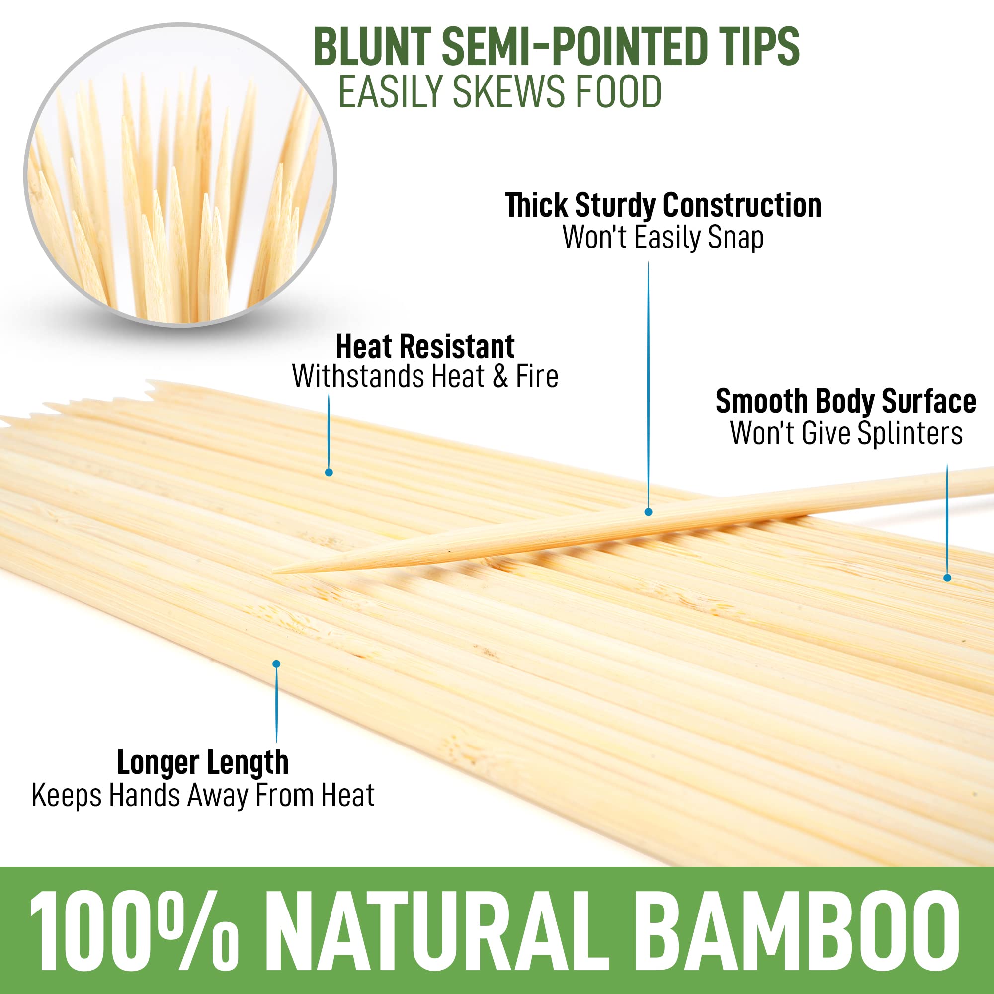 Zulay Kitchen Authentic Bamboo Marshmallow Smores Sticks - 40 Extra Long 30" Roasting Skewers - 5mm Heavy-Duty Bamboo - Ideal for Grilling & Camping