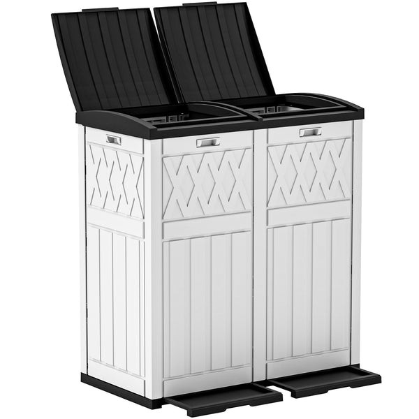 YITAHOME 76 Gallon Dual Compartment Outdoor Trash Can, Resin-Based with Layered Lid and Drip Tray, Waterproof Garbage Bin, Black + White