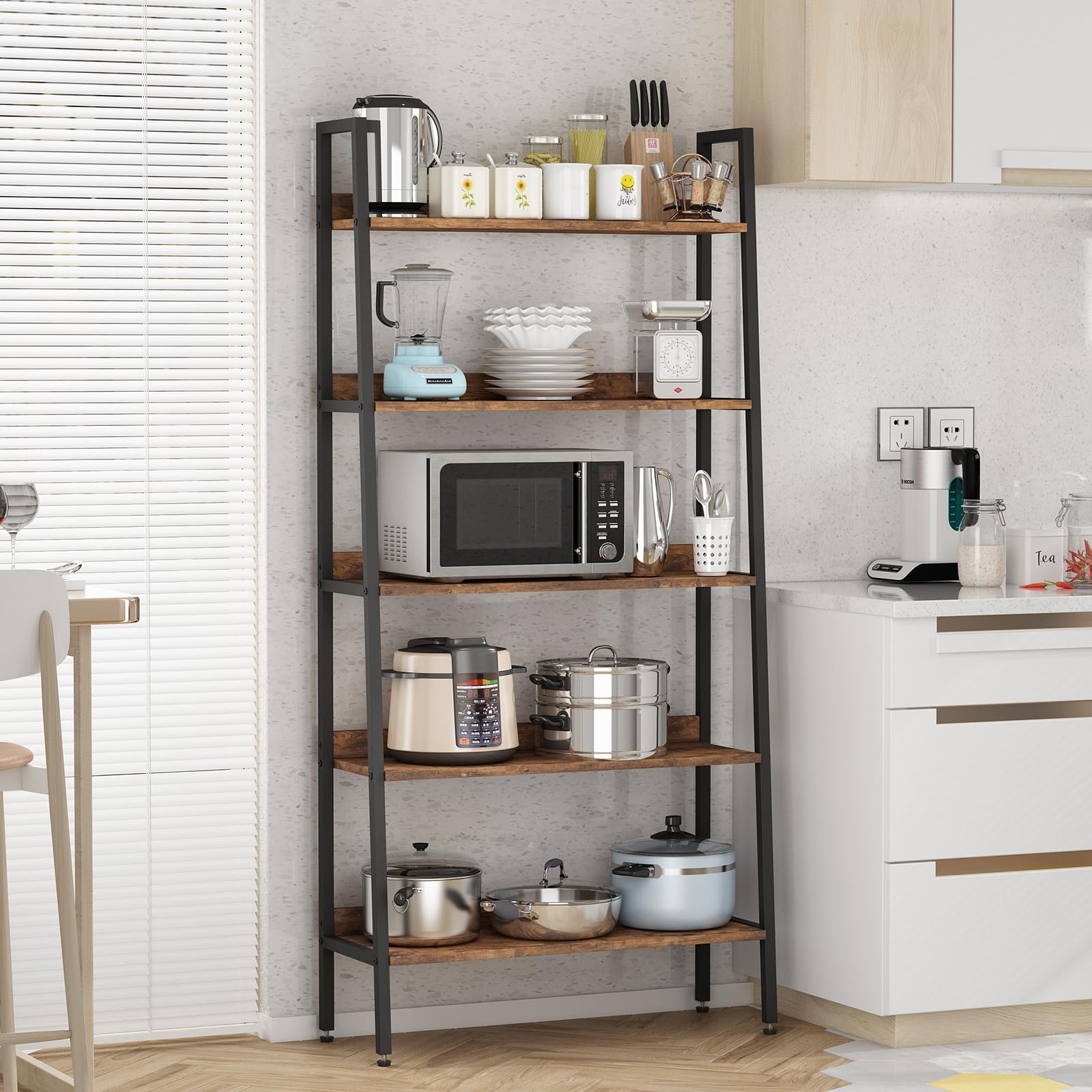 GarveeHome 5 Tier Bookshelf, Narrow Home Office Book Shelf Display Rack, Rustic Brown Storage Organizer with Open Shelves, 67" Tall Wood Bookcase with Metal Frame for Bedroom Kitchen Living Room