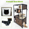 GarveeHome Cat Tree with Litter Box Enclosure 57.5''H Wooden Cat Tower Cabinet with Wheels Dog Proof Corner Hidden Litter Box with Condo, Hammock and Scratching Post Retro Brown