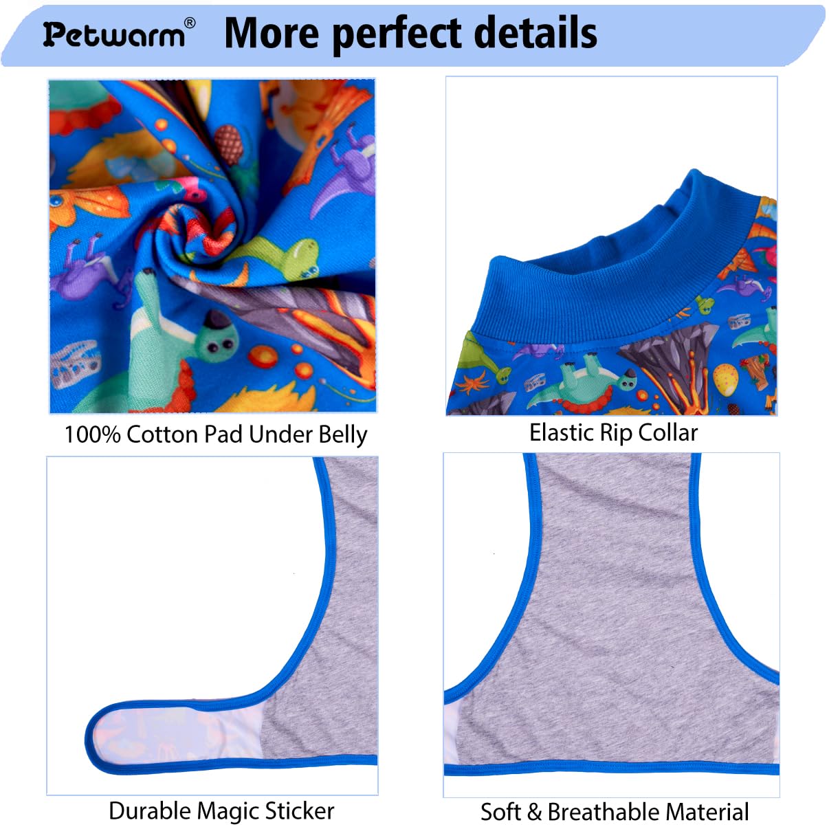 PetWarm Dog Spay Recovery Suit, Surgery Suit for Dogs, Onesie for Dogs, Anti-Licking Dog Surgical Recovery Pajamas, Bodysuit for Abdominal Affected Areas Sensitive Skin Areas, Zoo Pattern, Blue, XS
