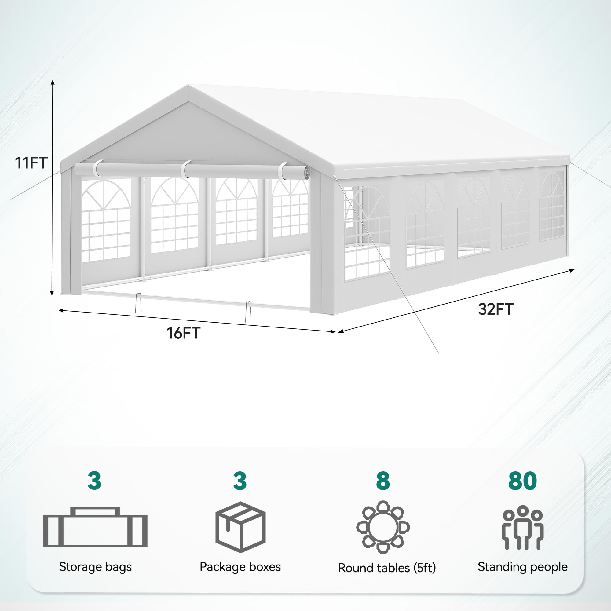 YITAHOME 16x32FT Party Tent Heavy Duty PVC Wedding Event Shelters White Upgraded Galvanized Ripple Canopy with Large Roof Removable Sidewalls & 3 Storage Bags 600D Oxford Commercial