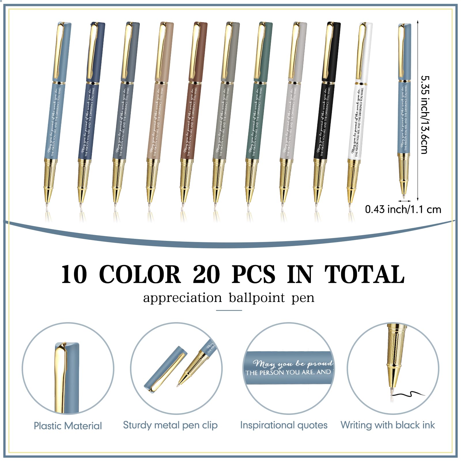 PerKoop 20 Sets Thank You Gifts Inspirational Ballpoint Pen with Boxes Motivational Quote Pen Bulk Appreciation Gift for Employee Volunteer Teacher Nurse Assistant Secretary(Modern Colors,May You)