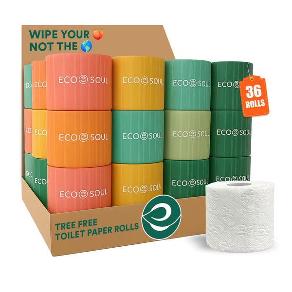 ECO SOUL Bamboo Toilet Paper 36 Mega Rolls 3 Ply, 300 Sheets per Roll | Eco-Friendly Septic Safe Organic Bath Tissues Sustainable Toilet Paper Compostable - FSC Certified