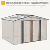 DWVO 10x8FT Outdoor Storage Shed, Spacious Metal Tool Shed with Lockable Doors & Ventilation for Patio, Lawn, and Backyard, Ideal for Storing Garden Equipment, Lawnmowers, and Bicycles, Brown