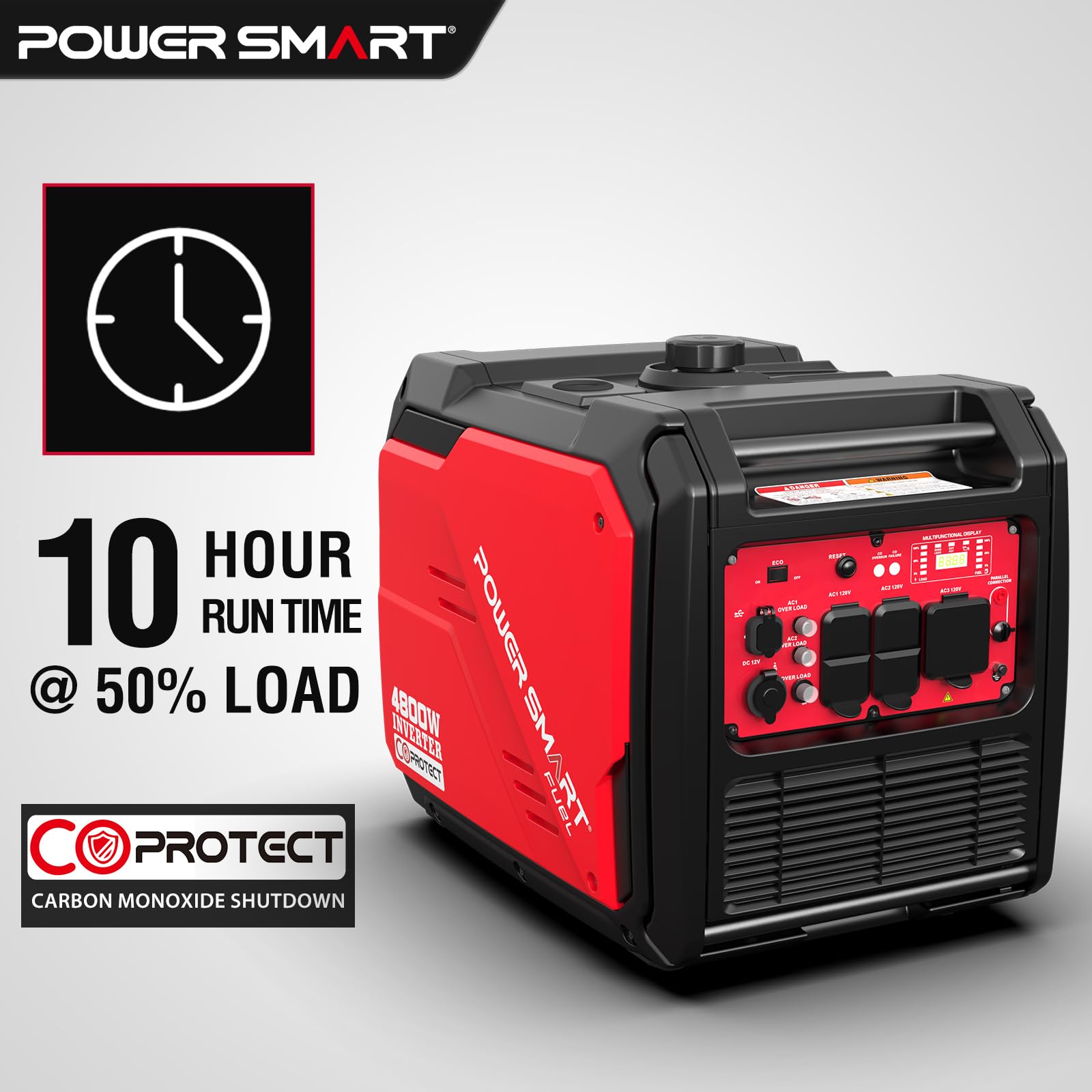 PowerSmart 4800-Watt Portable Inverter Generator with Wheels Handle Kit, CO Sensor, Quiet, 30 Amp for RV-Ready, HB5046C