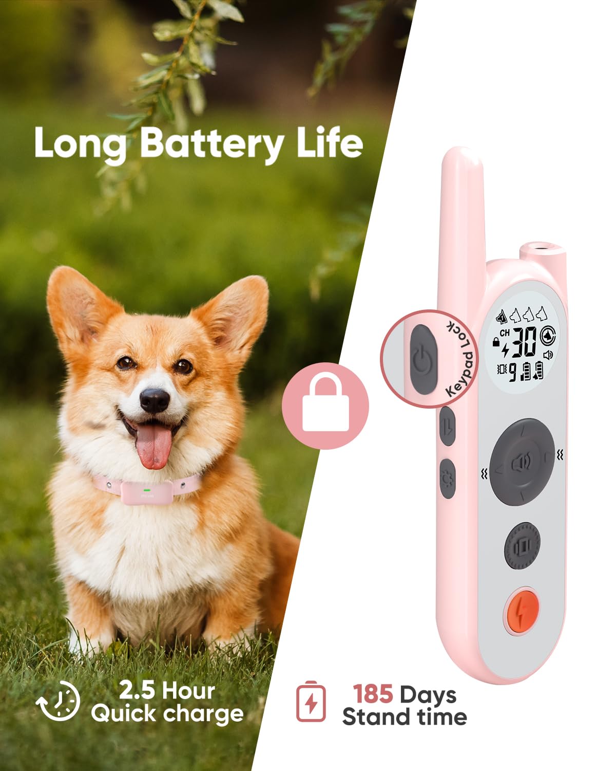 Htcuto Wireless Dog Fence System - 3500ft Range, 6000ft Remote Training Collar 2-in-1, Rechargeable, IPX7 Waterproof, 3 Modes (Beep, Vibration, Shock), Keypad Lock, LED Light for 10-130lbs Dogs