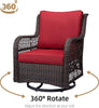 3-Piece Outdoor Wicker Rattan Swivel Rocking Chair Set with Armored Glass Side Table & Premium Cushions - 360° Swivel Patio Furniture for Backyard, Porch, Deck, Balcony, Garden, Rust