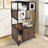 GarveeHome Cat Tree with Litter Box Enclosure 57.5''H Wooden Cat Tower Cabinet with Wheels Dog Proof Corner Hidden Litter Box with Condo, Hammock and Scratching Post Retro Brown