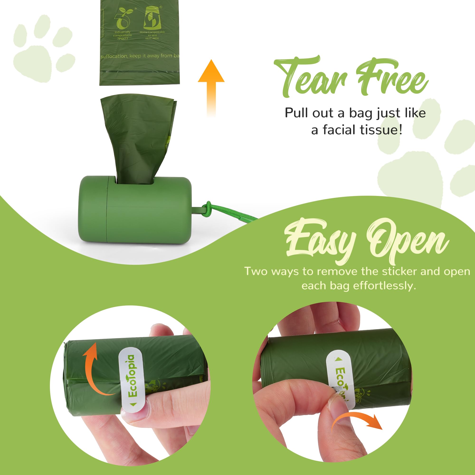 Tear-Free Dog Poop Bags Rolls and Recyclable Poop Bags Dispenser, ASTM D6400 & EN 13432 Compliant Dog Waste Bags,Extra Thick&Leakproof,240Bags,Dark Green