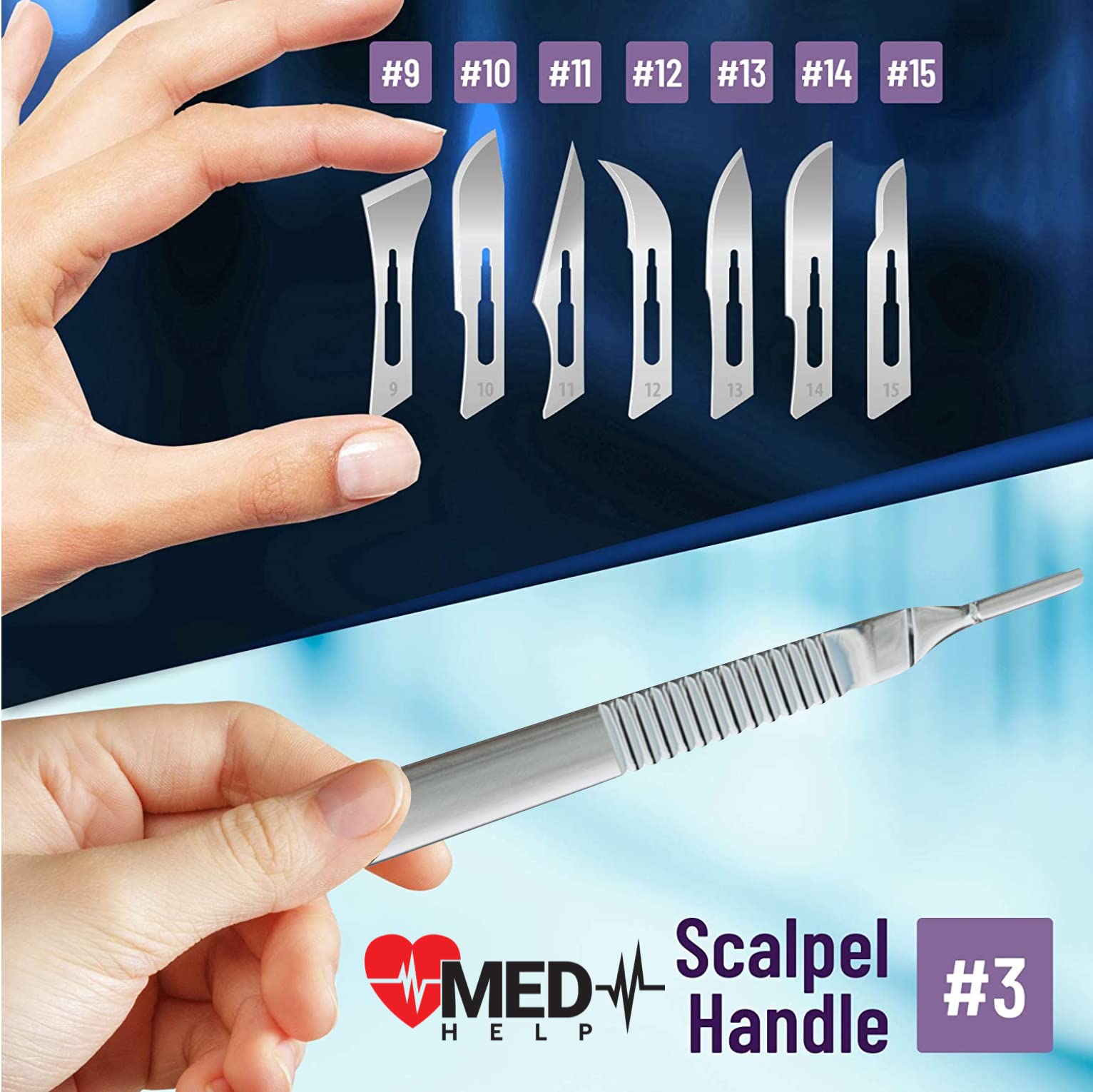 MedHelp Scalpel Handle No 3, Performance Dermaplaning Handle #3 High Quality Stainless Steel Fits Blades 9 10 10a 10r 11 12 13 14 15 and 15a ● Pack of 3 Handles