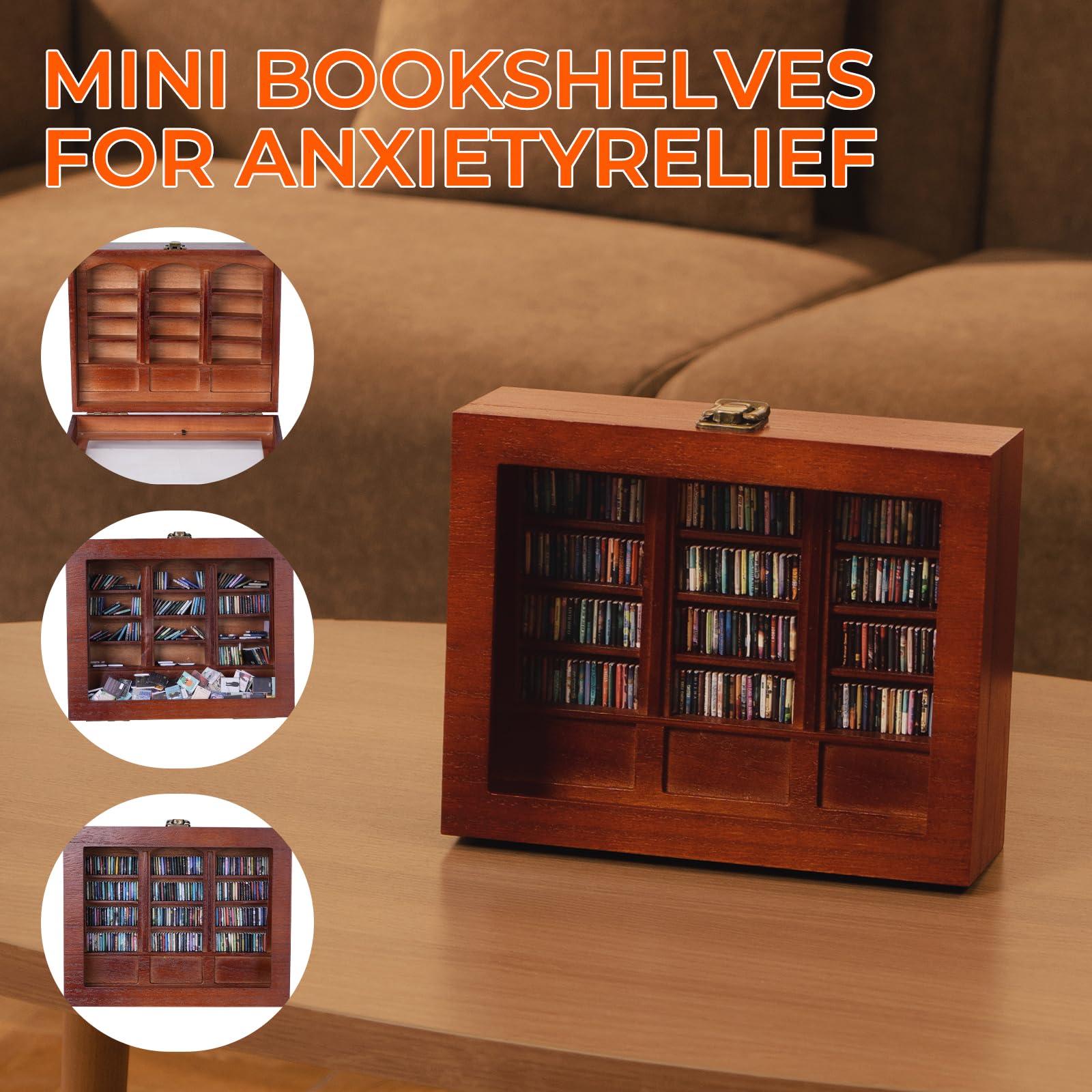 BBVCX Anxiety Bookshelf | Get rid of Your Anxiety,Home & Office Décor for Book Lovers,Miniature Book Matchbox Display Cabinet, Creative Ornaments, Stress-Relieving Gifts for Family and Friends