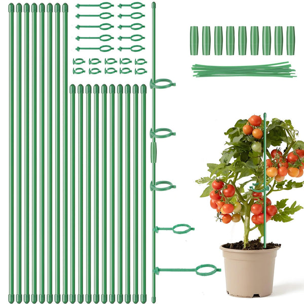 18Pcs Plant Stakes,16inch & 12inch Adjustable Plant Support Stake Plant Sticks for Indoor Outdoor Green Poles with Rings Clips & Ties for Potted Plants Monstera Tomato Orchid Flower
