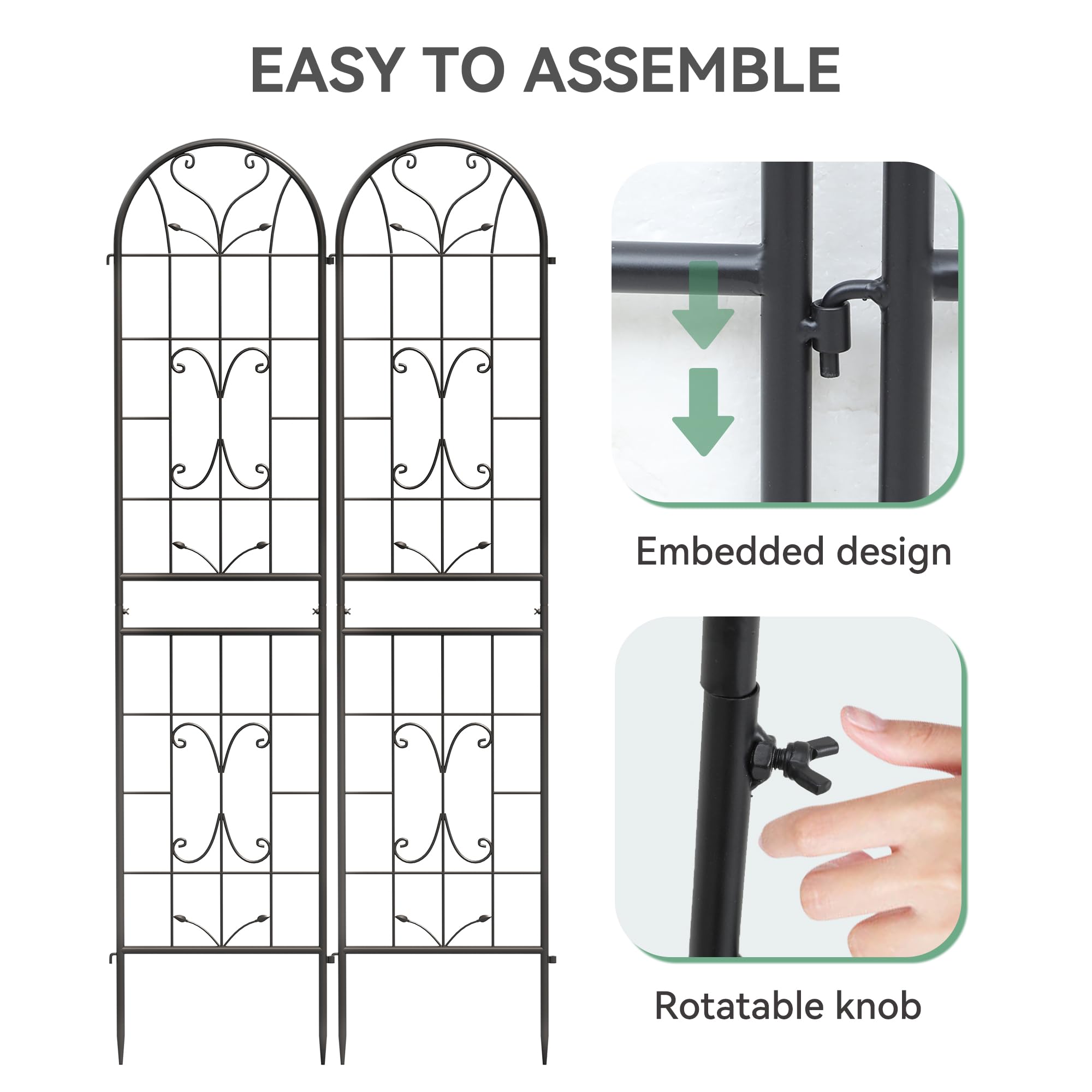 YITAHOME 2 Pack 87x20in Garden Arch Trellises for Supporting Climbing Plants, Roses, Vegetables, Vines, Flowers, Black Metal Garden Trellis for Outdoor Patio