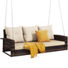 DWVO 3 Seats Porch Swing Hanging Bench Swing Outdoor Wicker Patio Swing Lounge Front Rattan 794lbs for Garden, Balcony, Brown&Beige
