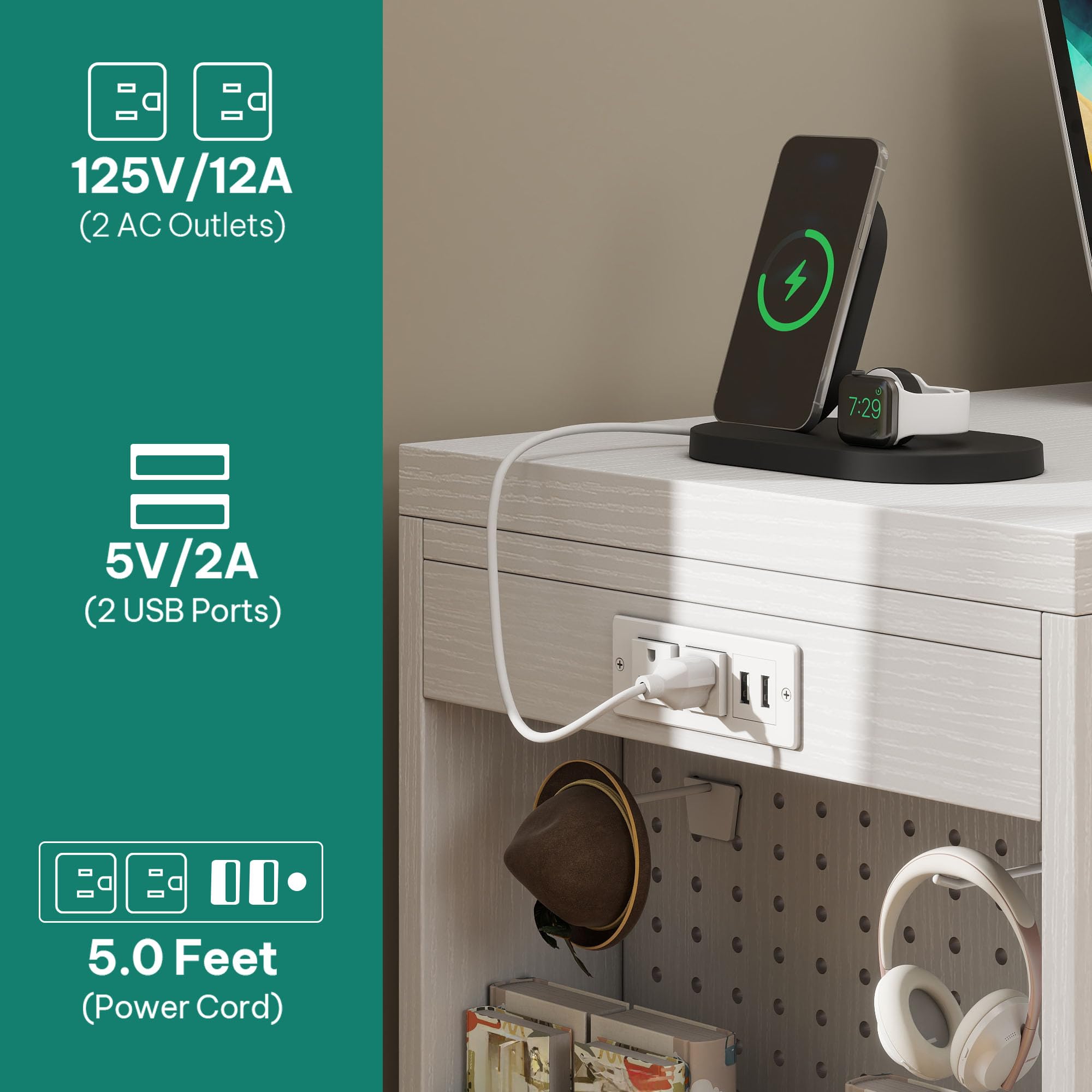 DWVO L Shaped Computer Desk with Power Outlet & RGB Light, 78.8" Reversible Gaming Desk for Bedroom, 360° Rotatable LED Drawer Dresser with 6 Drawers, Home Office Desk with Charging Station, White