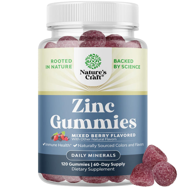 Extra Strength Zinc Gummies for Adults - Chewable Zinc Supplements for Women & Men for Energy & Immune Support - Vitamins & Mineral Supplements - 120 Count