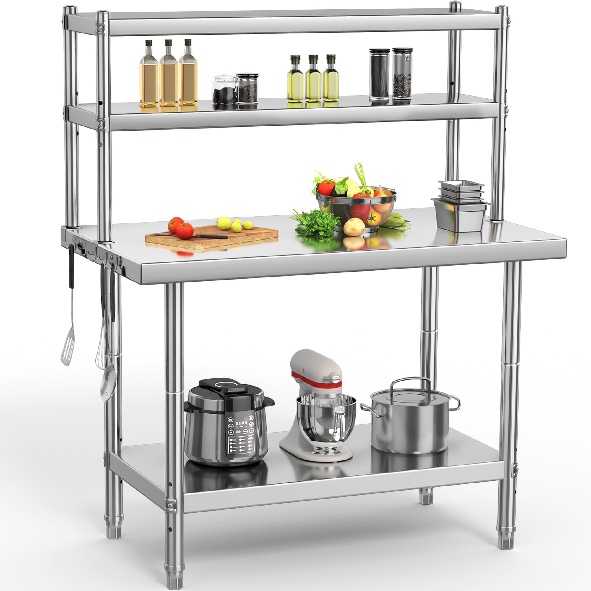 YITAHOME NSF Stainless Steel Table with Overshelves, 30" X 24" Work Table with 30" X 12" Shelf, Metal Table Prep Table for Home Kitchen Restaurant Garage Warehouse