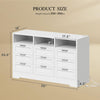 DWVO 9 Drawer Double Dresser with LED Ligh, Modern Chests of Drawers with Power Outlet, High White Storage Dresser with Charging Station-White
