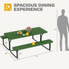 DWVO 6FT Picnic Table, Heavy Duty Outdoor Picnic Table and Bench w/Umbrella Hole, Resin Tabletop & Stable Steel Frame Ideal for Yard Patio Lawn Party, Green