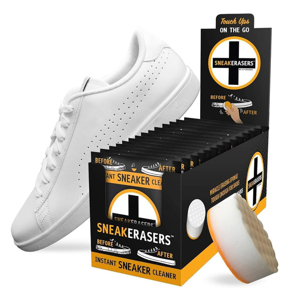SneakERASERS Instant Sneaker Cleaner Sponge, Effective Shoe Cleaning for White Sneakers, Tennis Shoes - Pre-Moistened, Portable Shoe Cleaner, Perfect for Smooth Soles and Midsoles, 14 Pack