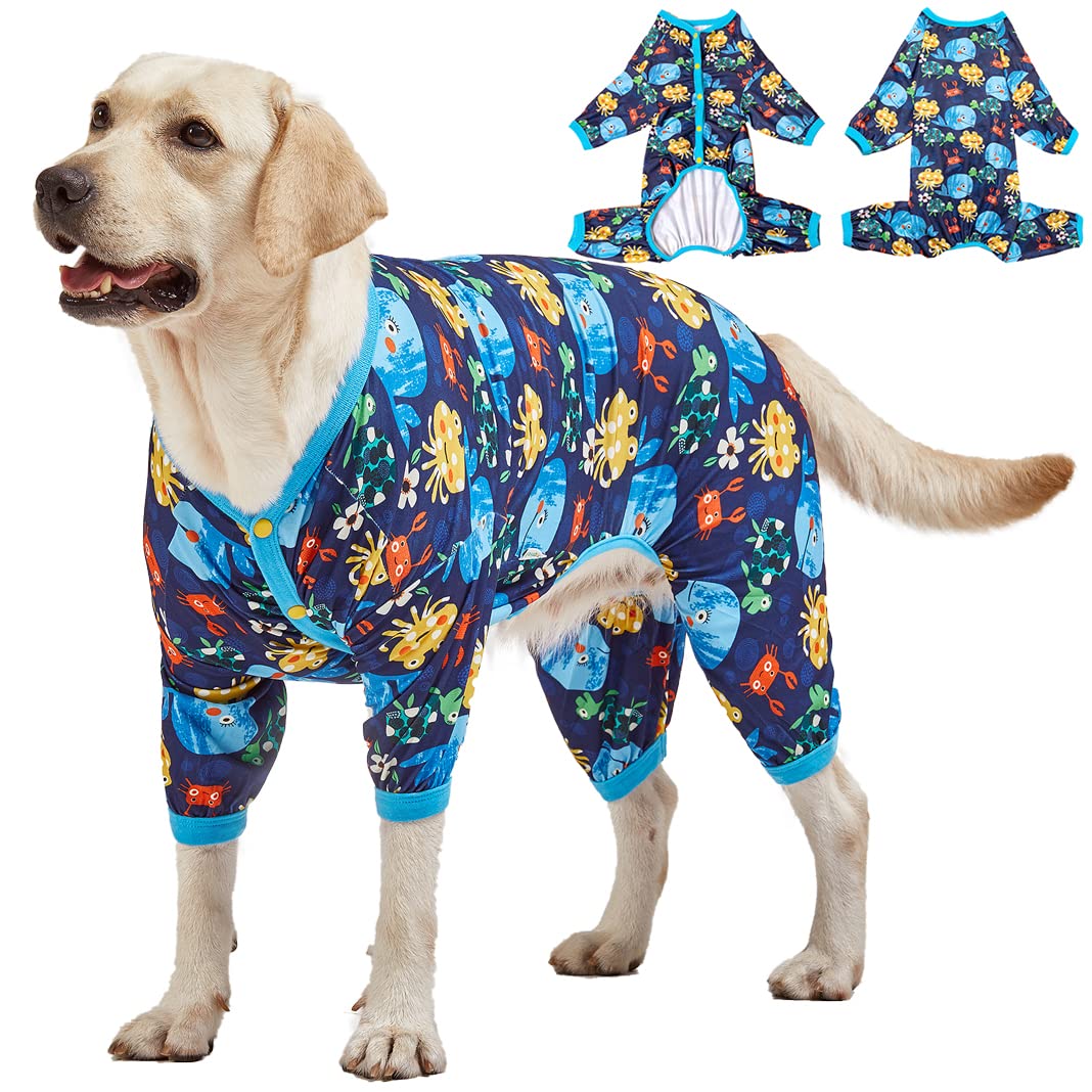 LovinPet Pajamas for Large Dogs, Lightweight Stretch Knit Pullover Dog Shirt, Marine Life Print, Pet Pajamas for Dogs, Large Breed Dog Jammie, PJ's for Pitbulls, Pet PJ's, L