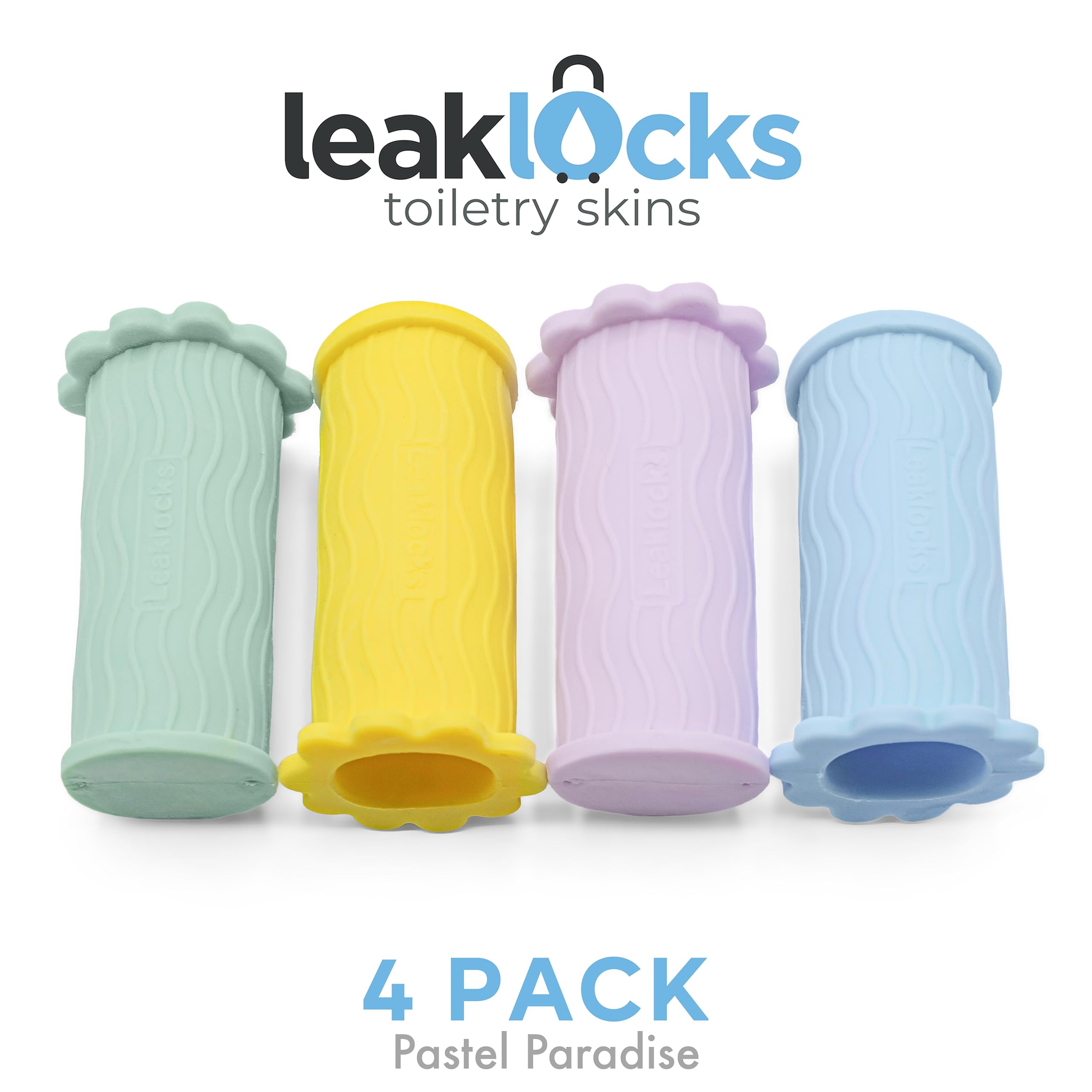 LeakLocks® Toiletry Skins™ Elastic Sleeve for Leak Proofing Travel Container in Luggage. For Standard and Travel Sized Toiletries. Reusable Accessory for Travel Bag Suitcase and Carry-on Luggage