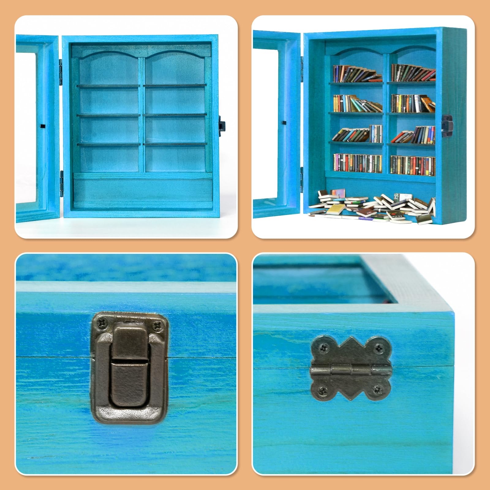 Anxiety Bookshelf for Shake Away Your Anxiety - Small Mini Display Shelf With 200Pcs Miniature Books, Funny Gifts for Lovers, Home Room Living Decor (Light Green)