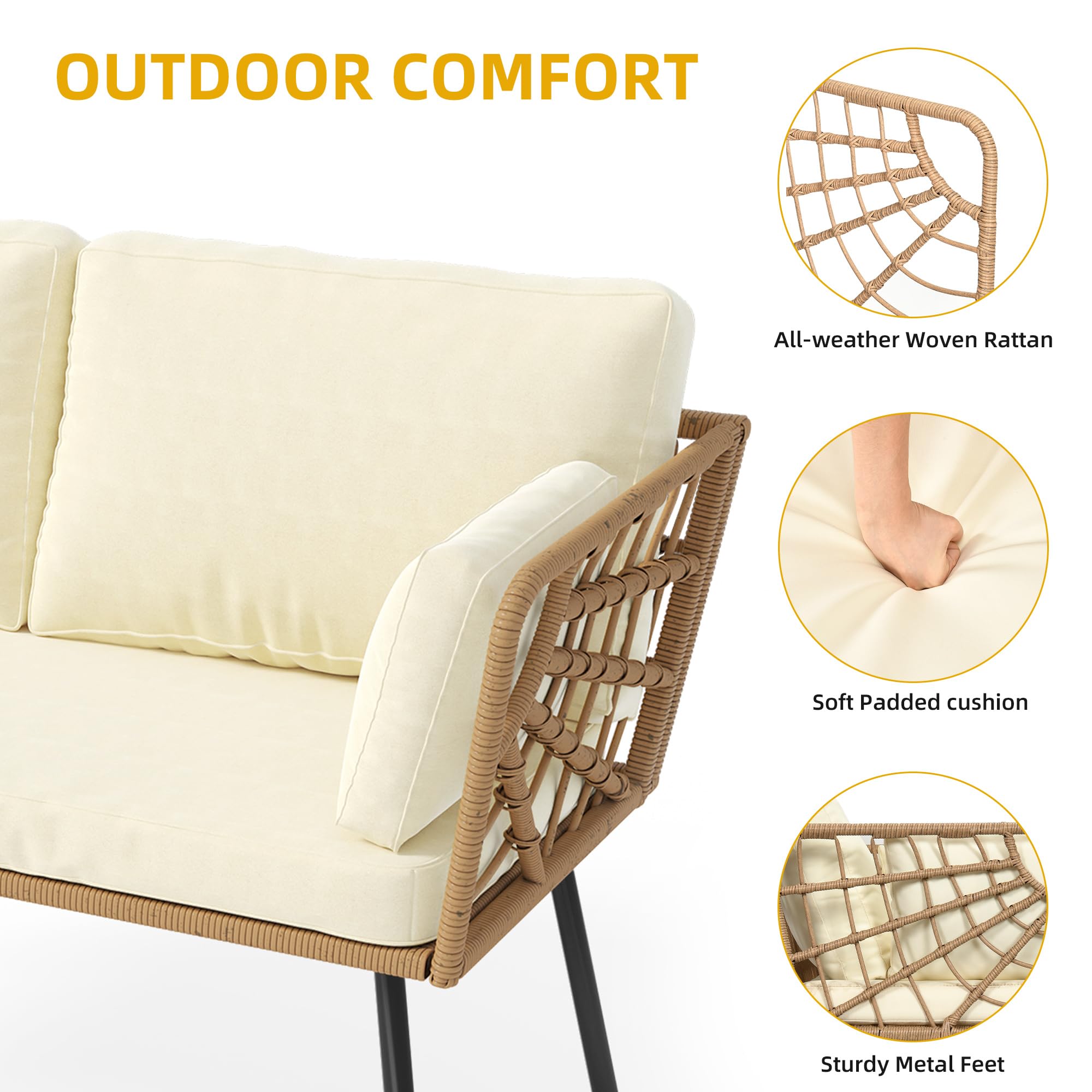 DWVO 2 Pieces Patio Furniture Set, All-Weather Wicker Rattan Loveseat with Thick Cushions & Table, Outdoor Conversation Set for Patio, Balcony, Backyard, Deck, Poolside