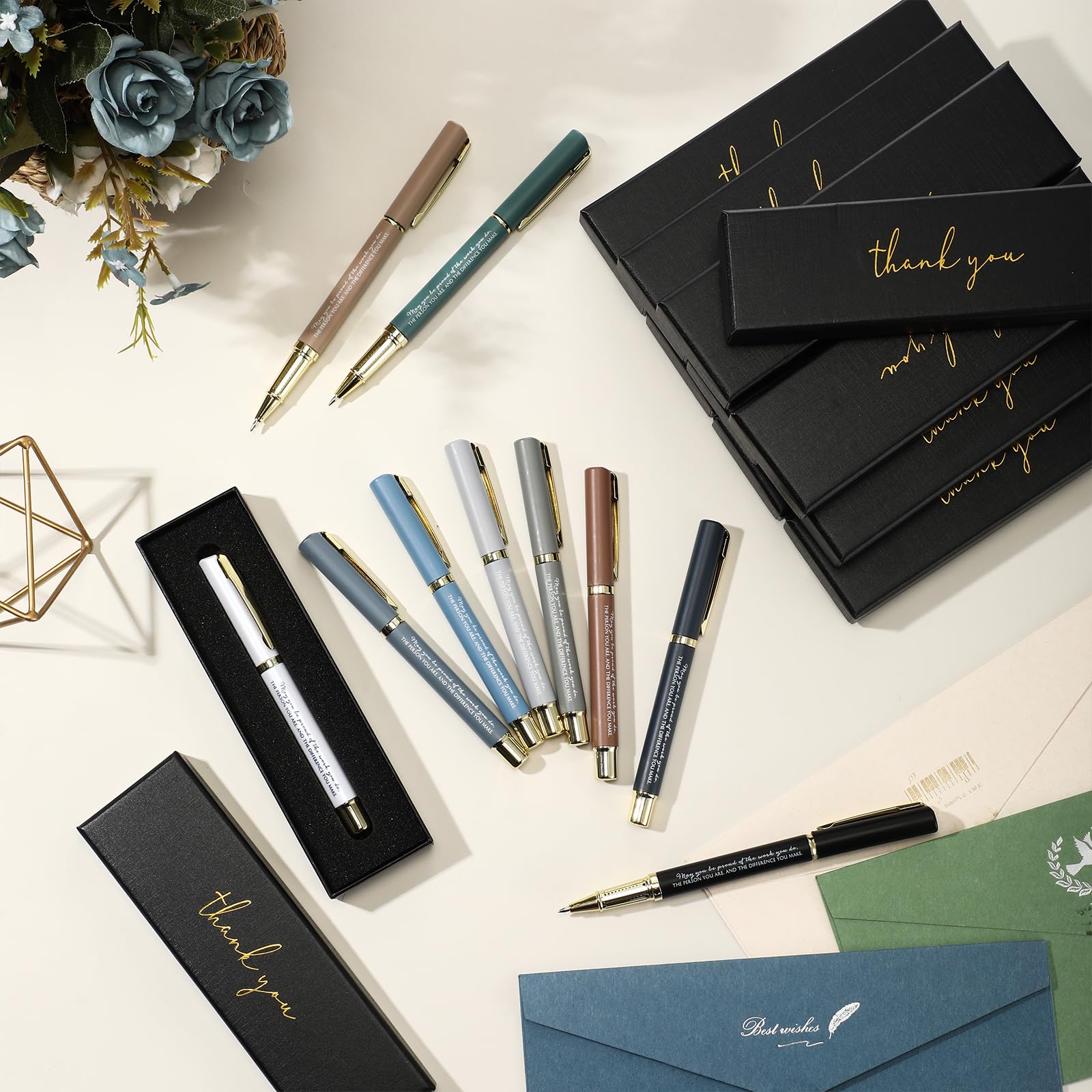 PerKoop 20 Sets Thank You Gifts Inspirational Ballpoint Pen with Boxes Motivational Quote Pen Bulk Appreciation Gift for Employee Volunteer Teacher Nurse Assistant Secretary(Modern Colors,May You)