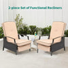 YITAHOME Outdoor Recliner Chair, 2-Piece Patio Adjustable Wicker Reclining Lounge Chairs, Dual-use Rattan Furniture Set with Soft Thick Cushions, Extended Footrest, Flip Back, Brown & Beige