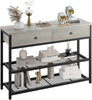 GarveeHome Console Table with 2 Drawers, Sofa Table with 2 Tiers Metal Mesh Open Storage Shelf, Narrow Long Entryway Table for Living Room, Hallway and Foyer, Grey