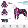 LovinPet 3XL Dog Pajamas - Undershirt for Dog Hoodies, Surgery Recovery Shirt for Dogs, Black and Pink Floral Print, UV Protection Bodysuit for Large Dogs, Pitbull Clothes, Pink 3XL