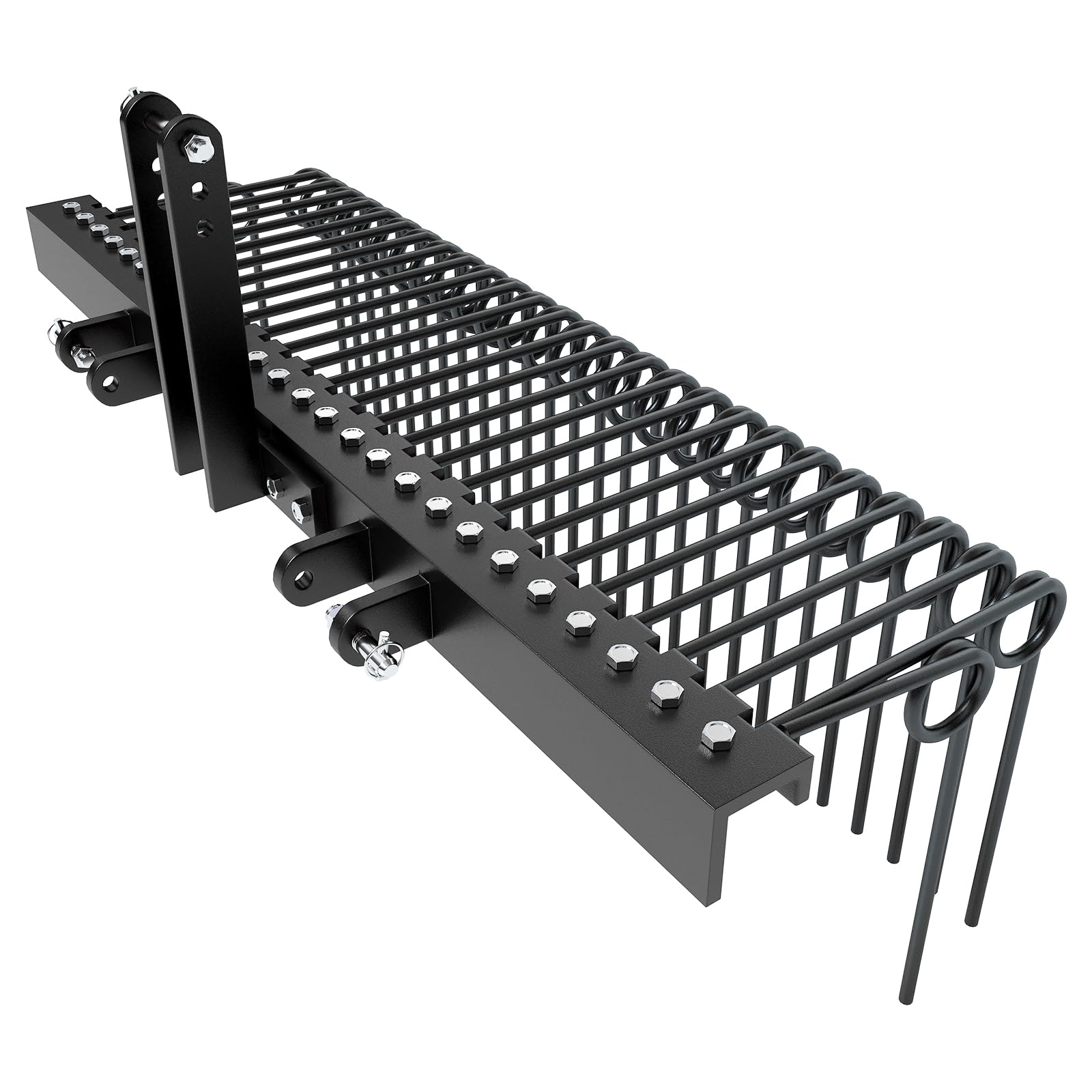 72 Inch Pine Straw Needle Rake, 3 Point Landscape Rake, Powder Coated Steel Spring Tow Behind Rakes, Tractor Attachments for Leaves Straw Grass Attach to Cat 0 Cat 1, Black