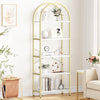 GarveeHome Arched Bookshelf 5 Tier Tall Bookcase Modern Standing Bookshelves Metal Storage Rack Shelf Wood Book Shelf for Bedroom, Living Room, Home Office (Gold)