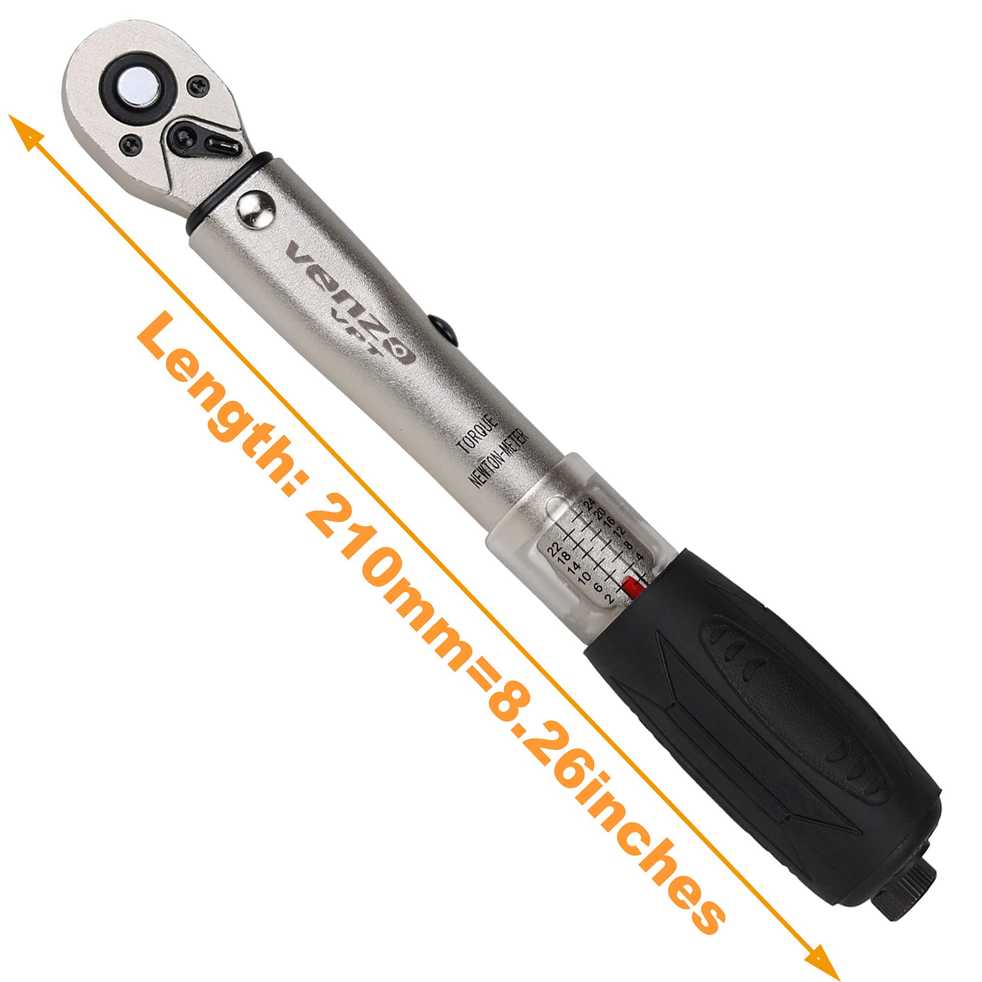 Venzo 1/4 Inch Drive Click Torque Wrench Set 2-22Nm Bicycle Maintenance for Road & Mountain Bikes, Motorcycle Multitask - Includes Allen & Torx Sockets, 4mm & 5mm