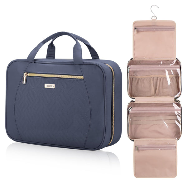 TBTOTRA Hanging Toiletry Bag for Women Travel, 2 Sizes Large & Small Waterproof Cosmetic Organizer with 4 Compartments, Rotating Hook, Foldable Pink Travel Bag for Toiletries & Makeup Medium Grey Blue
