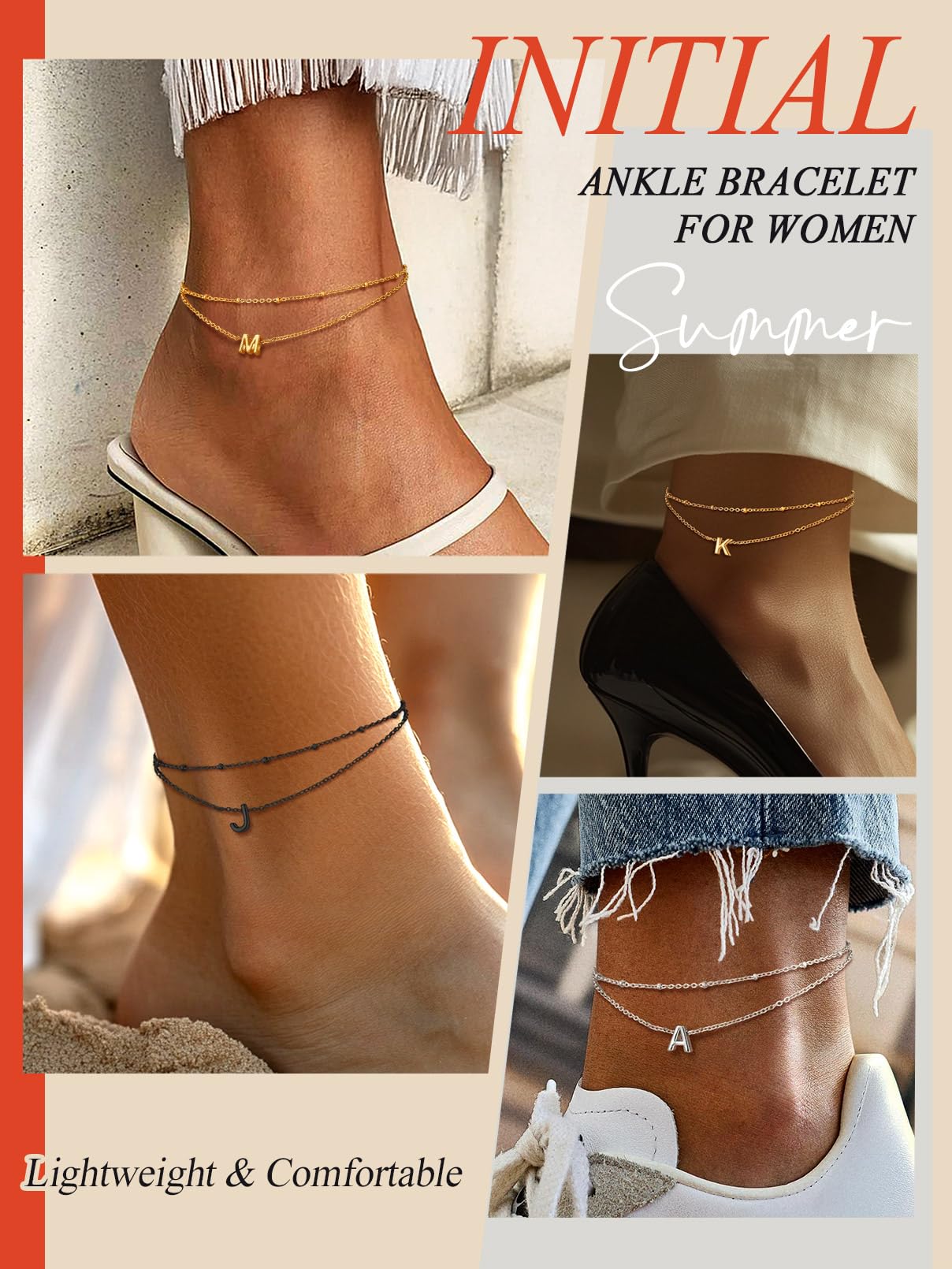 FaithHeart Black Anklets for Women, No Tarnish Stainless Steel Ankle Bracelets Waterproof Summer Beach Jewelry Gift for Women, Length 8.5"+2"