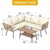 DWVO 4 Pieces Patio Furniture Set Outdoor Wicker Conversation Sectional L-Shaped Sofa with 2-Tier Coffee Table and Thick Cushions Outdoor sectional with 5 Seater for Backyard Porch (Beige)
