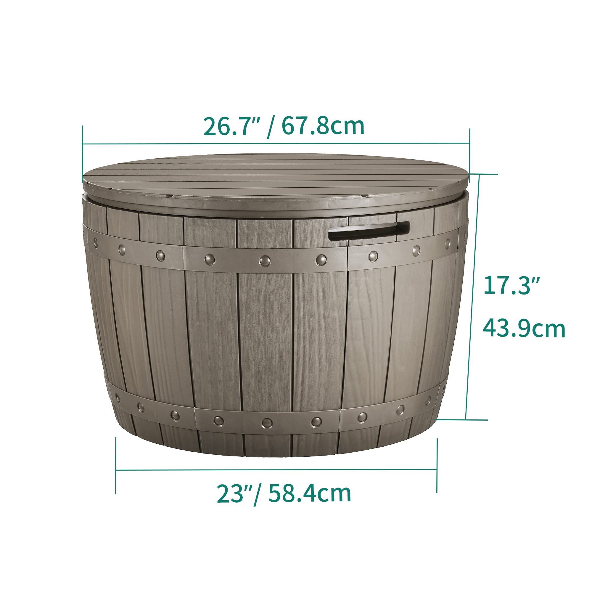 YITAHOME 33 Gallon Round Deck Box, Outdoor Storage Box for Patio Furniture,Patio Table for Cushion, Pool Accessories, Waterproof Resin & Easy Assembly & Lightweight, Light Brown